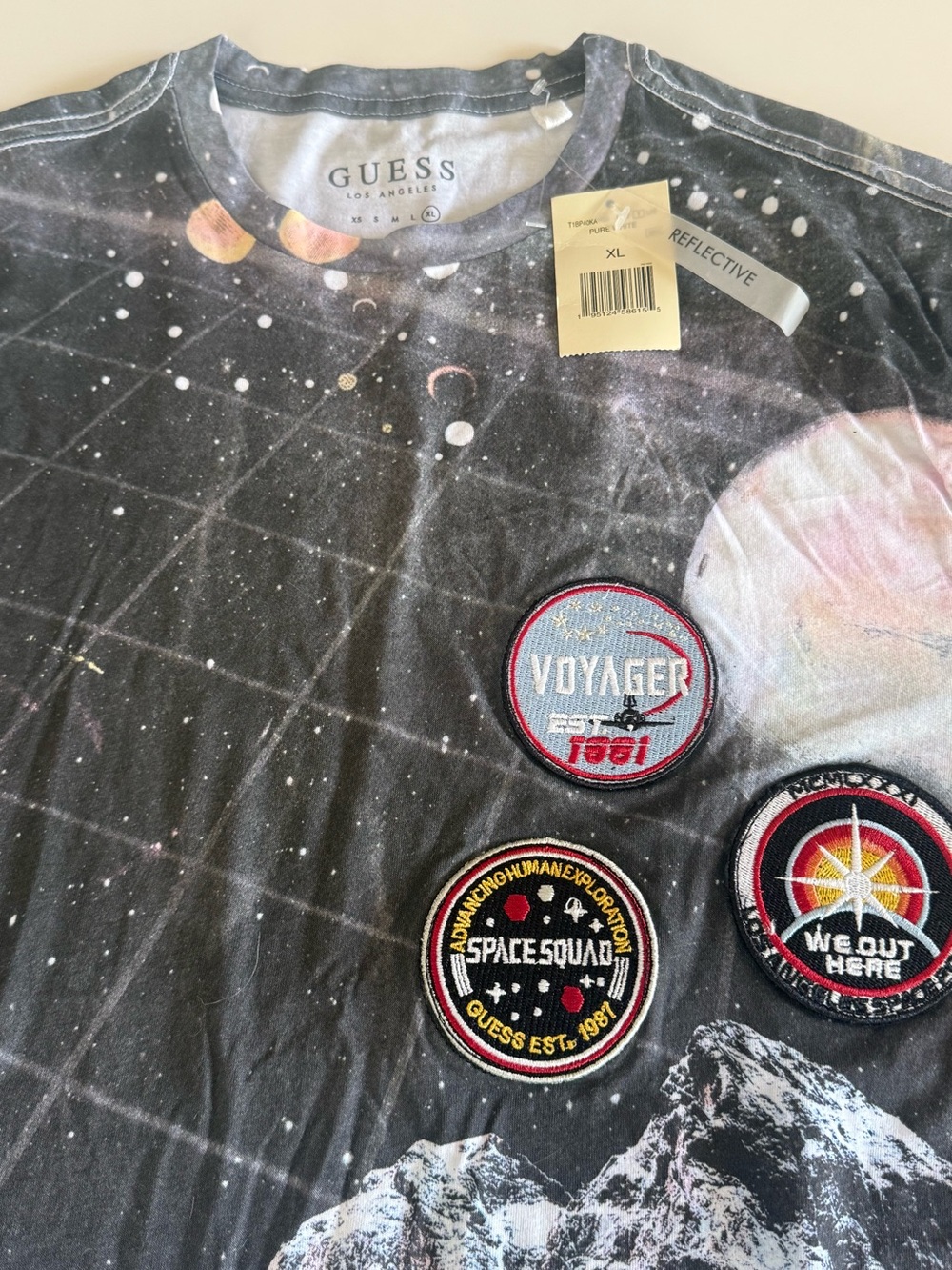 GUESS Black Galaxy Patch Graphic Tee with Multicolor Patches
